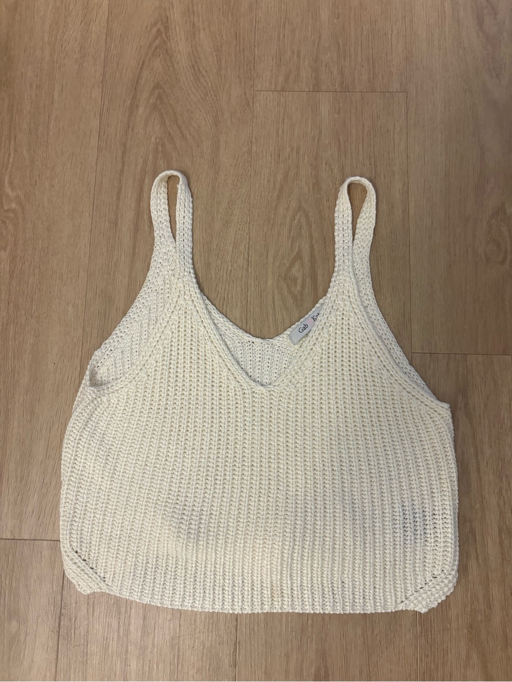 Cream Crochet Tank Top with V-Neck
